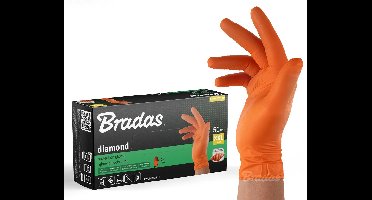 BRADAS RĘKAWICE NITRYLOWE DIAMOND POMARAŃCZOWE XXL 10-11 /50szt. (levertijd 8 werkdagen)