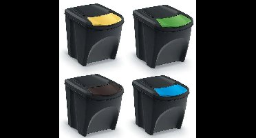 KEDEN KOSZ NA ŚMIECI SORTIBOX 25L SET 4 - CZARNY RECYKLING SZEROKI (levertijd 8 werkdagen)