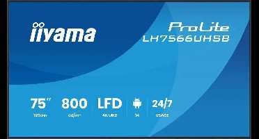 iiyama LH7566UHSB-B1AG beeldkrant Digitale signage flatscreen 190,5 cm (75") LCD Wifi 800 cd/m² 4K Ultra HD Zwart Type process