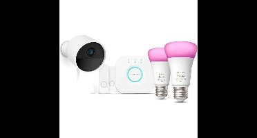 Starterkit - Philips Hue - Secure - Inclusief: 1 bedrade camera + 2 contactsensoren + 2 aangesloten lampen + 1 bridge