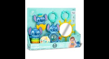 DISNEY BABY - STITCH - Geboortegeschenkset - 4 pasgeboren speeltjes, rammelaar, bijtring, multi-sensorisch speelgoed