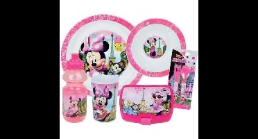 Disney Minnie Serviesset - FUN HOUSE - 006377 - Glas, Diep Bord, Plat Bord, Fles, Snackdoos en Bestek