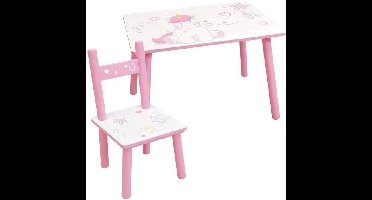 FUN HOUSE - Eenhoorntafel h 41,5 cm x b 61 cm x d 42 cm met een stoel h 49,5 cm x b 31 cm x d 31,5 cm voor kinderen