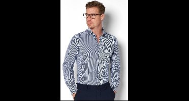 Pure Functional Slim Fit Jersey overhemd middenblauw, Gestreept