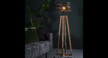 Vloerlamp twist spindle | rond | bruin | opengewerkt metaal | sfeerverlichting voor woonkamer en hal
