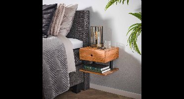 Nachtkastje | 35 cm | Nachtkastjes | acaciahout | zwevend | met lade en schap | wandmontage