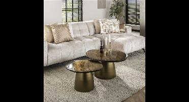 Salontafel set | 80 cm | Eclips | goud/bruin | aluminium en glas | hotel chique