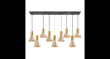 Hanglamp Lisa | 9-lichts | Eettafellamp | Brons met zwart | Amberkleurig glas | GU10 fittingen |