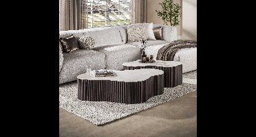 Salontafel set | 135 x 75 x 34 cm | soll | bruin | keramiek | marmerlook