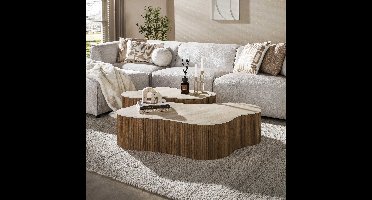 Salontafel set van 2 | 135 x 75 cm | Soll | bruin | 3d keramiek travertin | modern