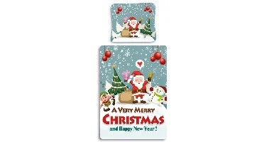 Kerst dekbedovertrek Merry Christmas and a happy new year 140 x 200 cm (70 x 90 cm)