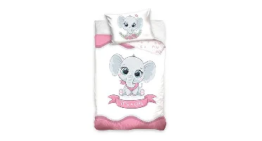 Olifant BABY Dekbedovertrek Roze- 90 x 120 cm - Katoen