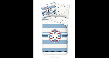 Pure Dekbedovertrek "redingsboei en anker in nautische stijl" - Blauw - (135x200 cm) - Microfiber