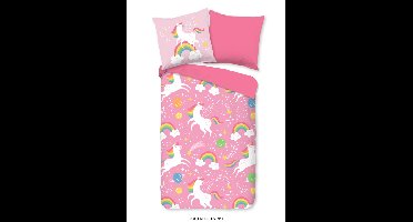 Pure Wasbaar kinderdekbed "eenhorens en regenbogen, wasbaar dekbed" - Roze - 135x200 cm