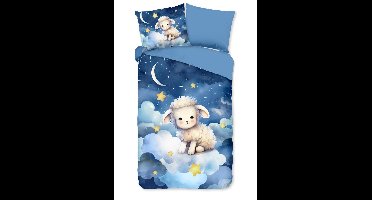 Pure Kinderdekbedovertrek "Sheepy" - Blauw - (140x220 cm) - 100% Polyester