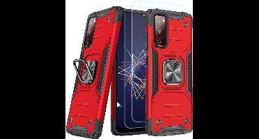 Hoesje Geschikt Voor Samsung Galaxy A02s Hoesje Heavy Duty Armor Hoesje Rood - Galaxy A02s Case Kickstand Ring cover met Magnetisch Auto Mount- Hoesje Geschikt Voor Samsung Galaxy A02s screenprotector 2 pack