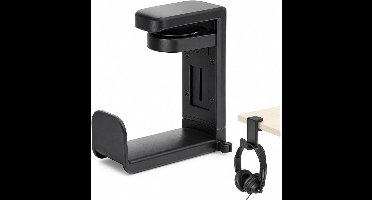 Hoofdtelefoonhouder - Headsetstandaard - Onder Bureau Montage - 360° Draaibare Arm - Kabelbeheer Clip - Zwart Metaal En Siliconen - Krasbestendig Bescherming - Ruimtebesparende Oplossing - 1 Stuk