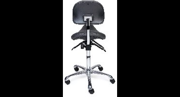 Ergonomische Zadelkruk met Rugleuning Premium Grijs op Wielen Lage uitvoering (45-58cm) / Met voetensteun / Voetdoppen