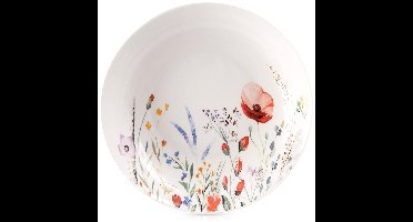 Diepe Porseleinen Soeptafel, 20,5cm, 600ml, Wit met Bloemendecor
