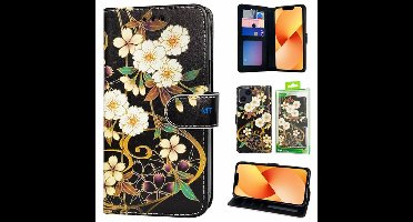 Green On 3D Print Wallet Case White Flower Galaxy A03 - Wit