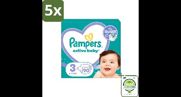 5 x Pampers – Luiers – Active Baby Maat 3 (6-10 kg) – 90 Luiers - Grootverpakking - Vaatwasstrips - Luiers Voor Baby - Droge Luiers - Baby Droogheid - Droge Baby Luiers - Baby Luiers 3 Maat
