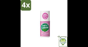 Happy Earth – Deodorant Roll-On – 100% Natuurlijk Lavender Ylang – 75 ml - Voordeelverpakking - 4 stuks - Natuurlijke deodorant - Frisse geur