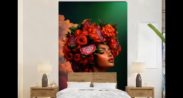 Behang - Fotobehang Vrouw - Drankenfruit - Rozen - Breedte 145 cm x hoogte 220 cm