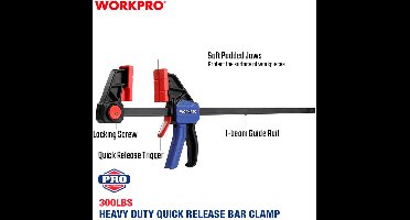 WORKPRO Heavy Duty Snelspan Lijmklem 600 mm Eenhandsklem Omschakelbaar naar Spreider 135 kg Klemdruk WP232042