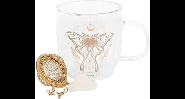Something Different - Luna Moth Double Walled Glass Mug with Crystal Tea Infuser Mok/beker - Multicolours