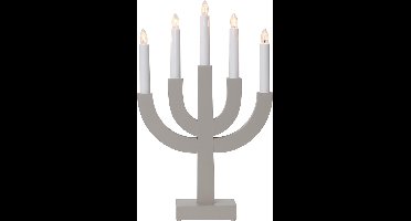 Kandelaar 'Selma' van gelakt grenenhout, grijsbeige, 5-lichts, E10-lamp, H 40 cm
