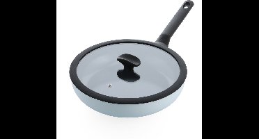 BK Enjoy Hapjespan 28cm met deksel – 3.4L – PFAS-vrije antikleeflaag – Hapjespan inductie – Keramische pan - Ovenbestendig tot 160°C - Koudgrepen - Met glazen deksel - Met glazen deksel - Lichtblauw