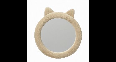 H&S Collection Spiegel Dier / Wandspiegel - rond - 31 cm - kinderkamer - bruin - met oortjes - pluche rand