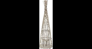 ECD Germany Bamboe lantaarn decoratieve houten windlicht serie grote kaarsenhouder van 110 cm hoog, sfeervolle led lichtketting met glazen inzetstuk luxe boho stijl tuinlantaarn gevlochten look moderne decoratie voor binnen buiten terras en woonkamer