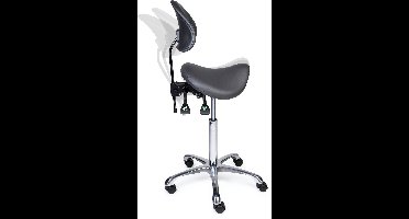 Ergonomische Zadelkruk met Rugleuning Premium Grijs op Wielen Lage uitvoering (45-58cm) / Met voetensteun / Standaard wielen