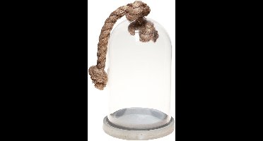 Glazen stolp met betonlook plaat en touw Ø17cm H28cm