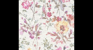 AQUAREL BLOEMEN BEHANG | Romantisch - Wit Metallic Groen Rose Geel - Living Walls CosmoLiving