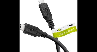 Goobay USB-C oplaad- en datakabel 1 m zwart voor 60 W en 10 Gbit/s, met USB-C-stekkers aan beide kabeluiteinden en PVC-mantel