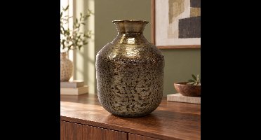 Hoppa! - Vaas - Met hamerslag en brede buik - Brons - 33 x 33 x 43 cm (B x D x H)