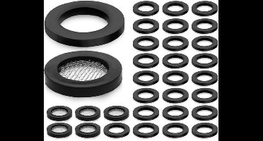 KARZO - KAPSING Doucheslang-sluitringen, 30 stuks, 19 mm rubberen douchekop-afdichting, doucheslang-sluitringen met filter (zwart)