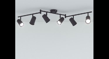 HOFTRONIC – Riga Zwarte LED plafondlamp 6 spots – kantelbaar en draaibaar – opbouwspots zwart – GU10 - 6000K daglicht wit - Plafondspots - IP20 - woonkamer en gang