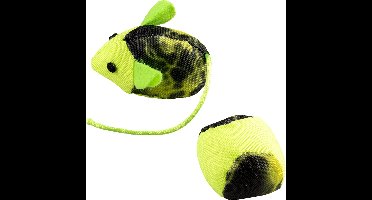 Duvoplus - Speelgoed Voor Dieren - Kat - Flash Muis En Bal 2pc - 16x3,8x4cm Groen - 2st