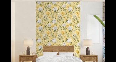 Behang - Fotobehang Frans - Citroen - Bloesem - Wit - Geel - Breedte 140 cm x hoogte 220 cm
