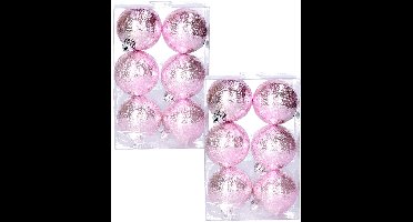 Cosy & Trendy cirkel motief kerstballen - 2x - roze - Dia 6 cm - kunststof - Kerstboomversiering