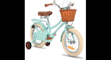 Stitch Manchi Meisjesfiets - 14 Inch - Zijwieltjes - Bell - Handrem - Voor V-Brake en Achter Trommelrem - Groen - Geschikt voor buitenactiviteiten in de lente