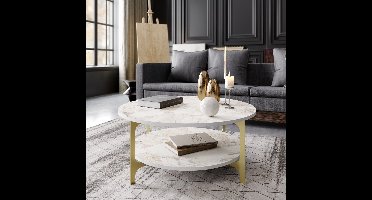 Skye Decor, Salontafel, Versy - Gold, Gemelamineerde spaanplaat, Goud & Wit, 90 x 36,8 x 90 cm