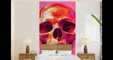 Behang - Fotobehang Felroze - Tanden - Schedel - Breedte 120 cm x hoogte 240 cm