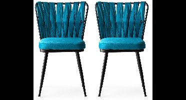Skye Decor, Stoelenset (2 stuks), Kuşaklı - 228 V2, Metaal, Zwart & Blauw, 43 x 43 x 82 cm