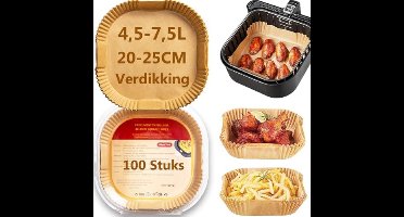 Airfryer Bakpapier 4,5-7,5L, 100 Stuks BPA-vrij Verdikt 20-25cm Airfryer Paper Vierkant, Non-Stick Oliebestendige Airfryer bakjes Accessoires - 100μm