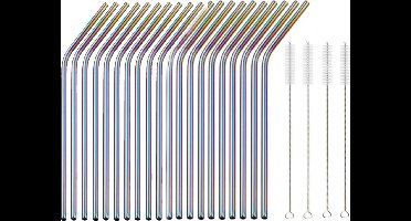 Scoby - RVS rietjes - Set van 20 herbruikbare rietjes - incl. 4 schoonmaak borsteltjes - Duurzaam en stijlvol - Stainless Steel Straws - Regenboog