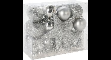 Christmas Decorations kerstversiering set 54st -zilver -voor kleine boom